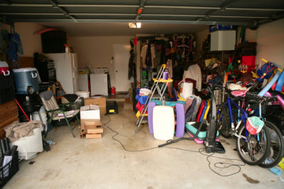 Messy garage full of stuff