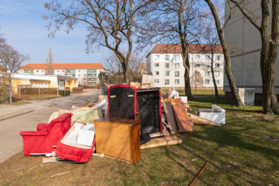 Bulky waste in the city on the lawn